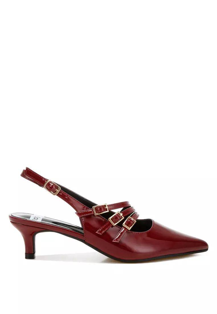 Triple Strap Slingback Sandals in Burgundy