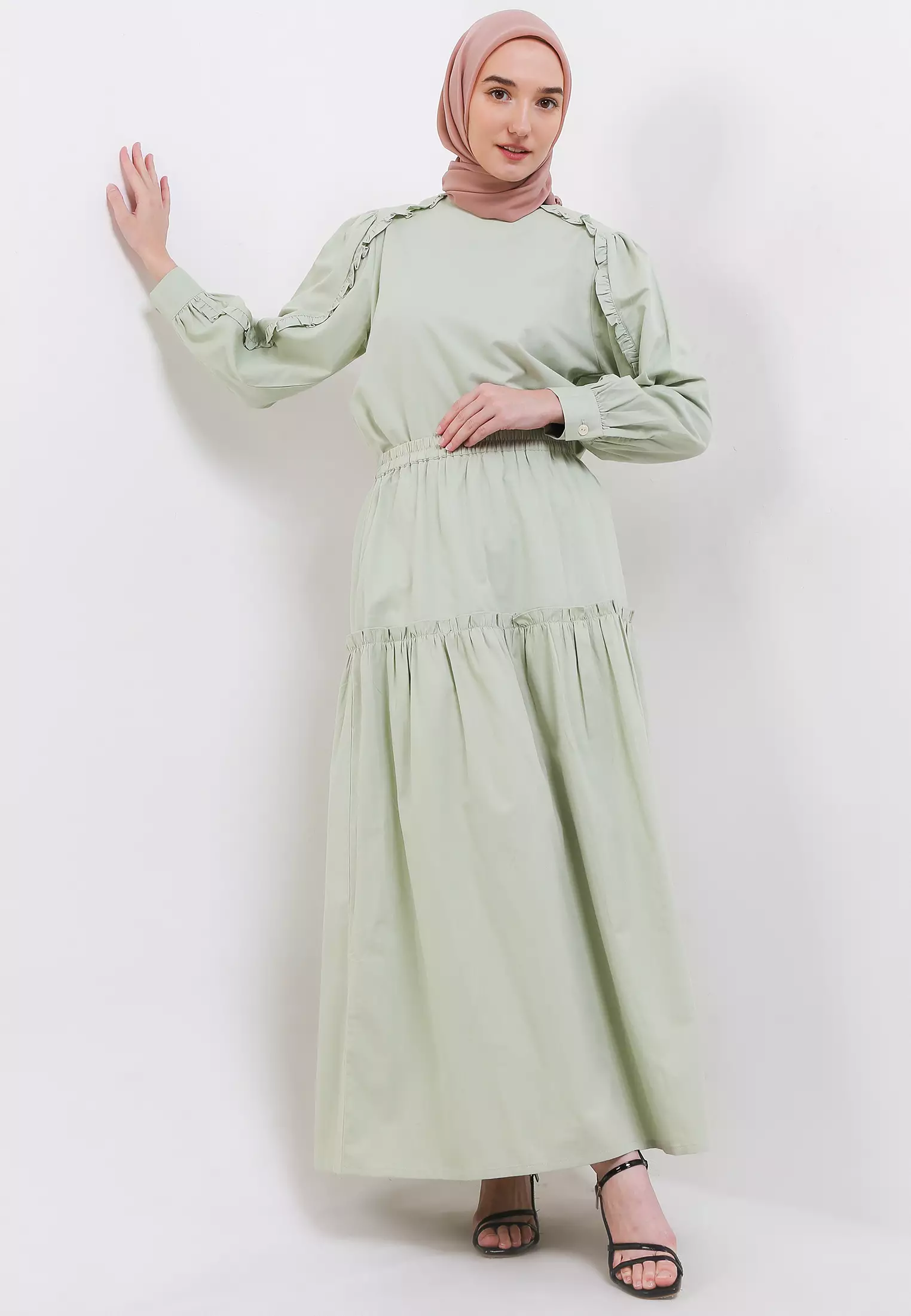 Green - Crew neck - Unlined - Modest Dress