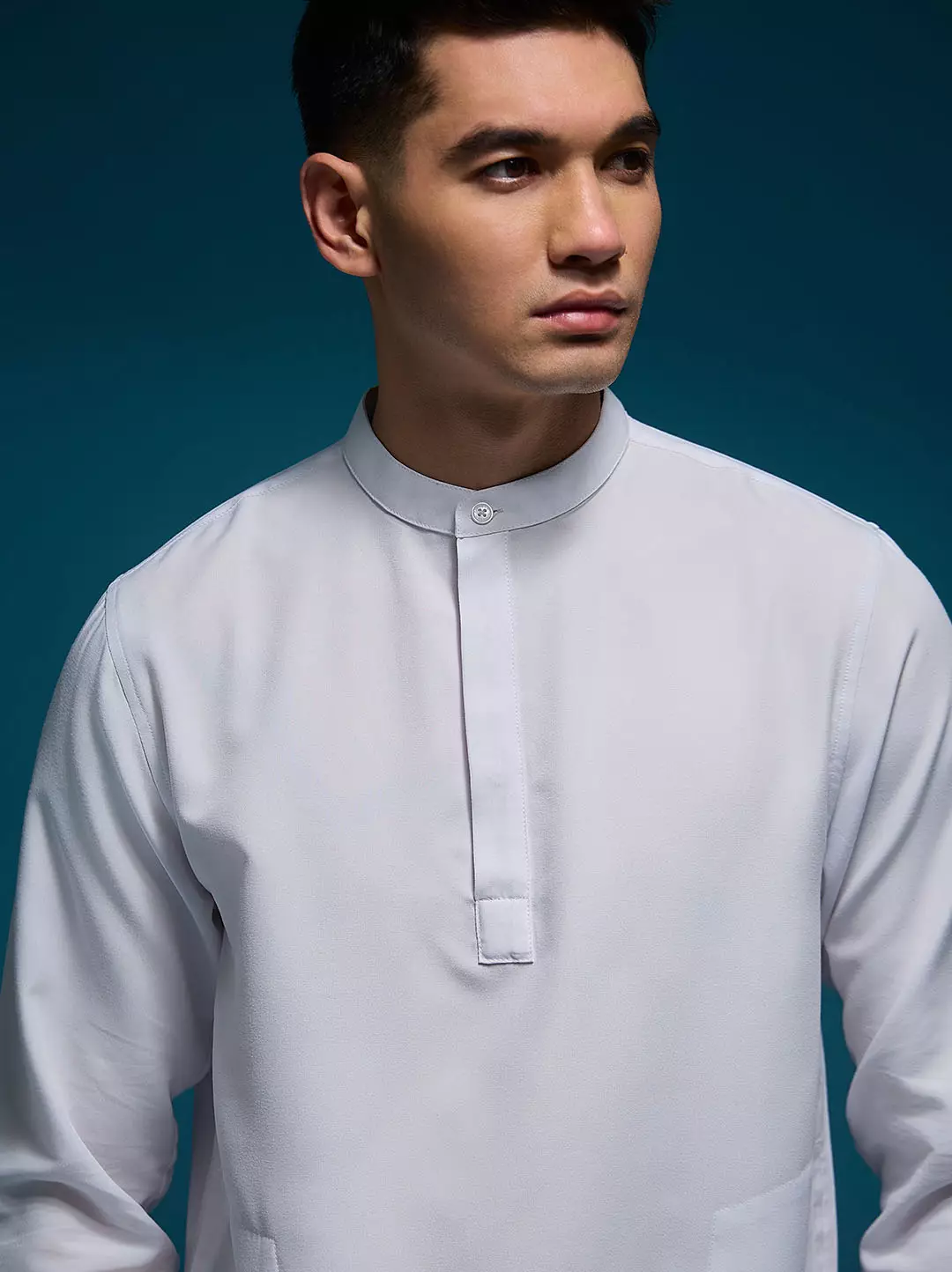 OXCON Kemeja koko Tangan Panjang Collarless Azfar Putih