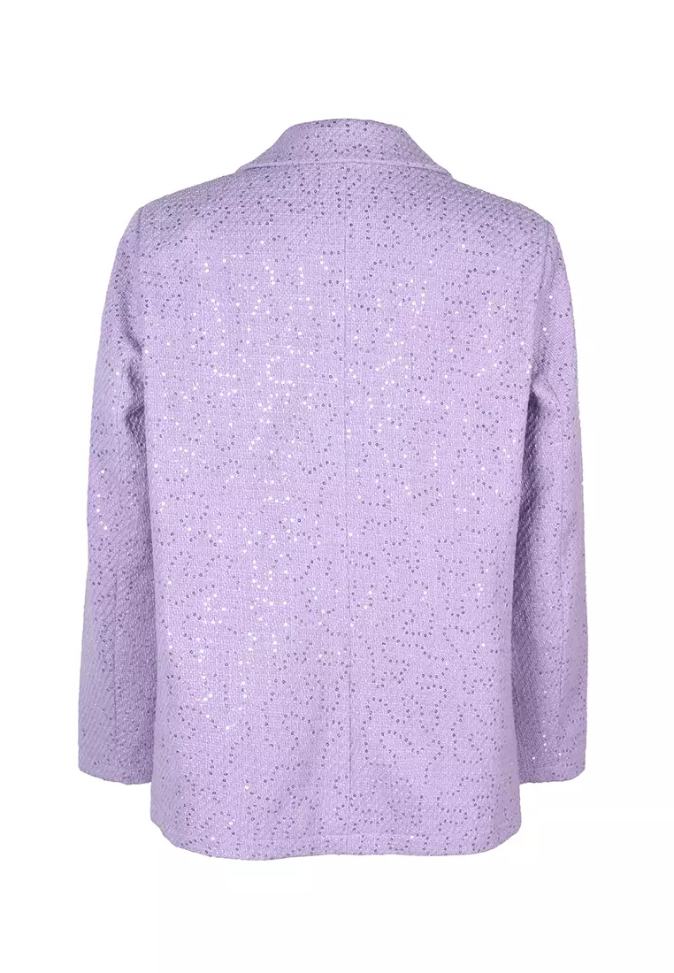 Blazer Kebesaran Berhias Payet dalam Warna Lilac