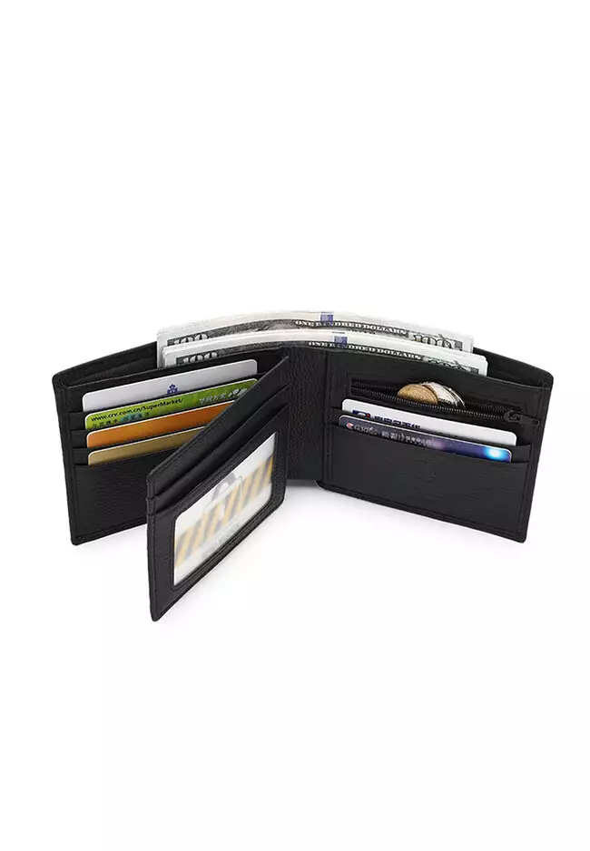 Genuine Leather RFID Blocking Short Wallet - Black