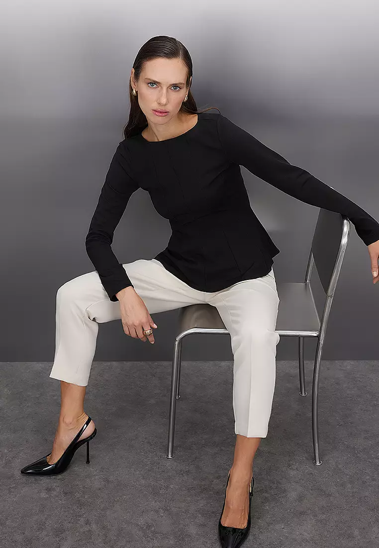 Boat Neck Peplum Blouse