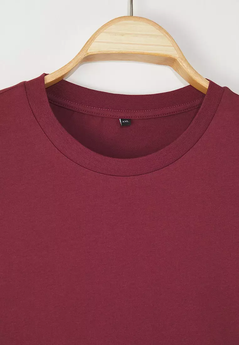 Claret Red Regular Fit Crop Plus Size T-Shirt Tbbss25Bf00061