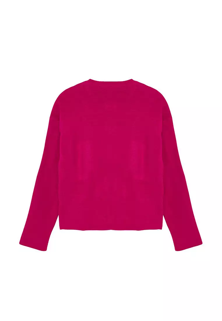 Fuchsia Button Detailed Jacket-Look Knitwear Cardigan Twoaw24Hi00023