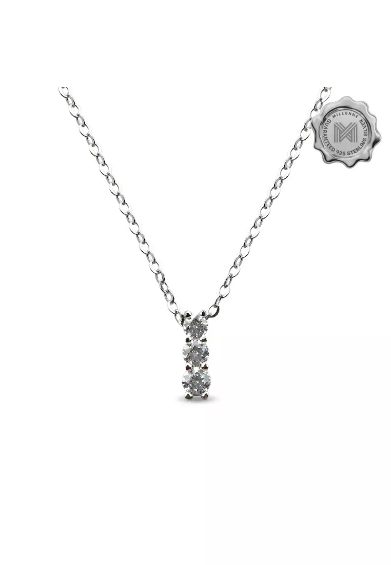 Made For The Night Triple Diamond Cubic Zirconia White Gold Necklace with 925 Sterling Silver