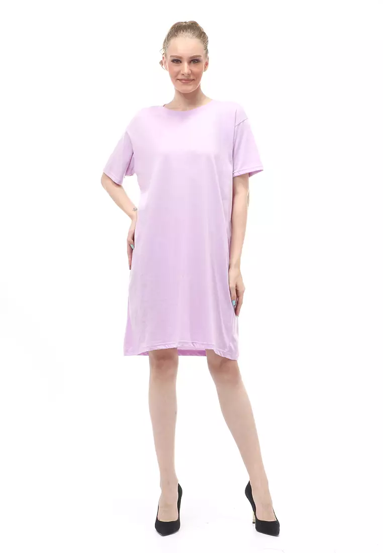 Finch Midi Dress Wanita Short Sleeves Motif Polos - Lilac