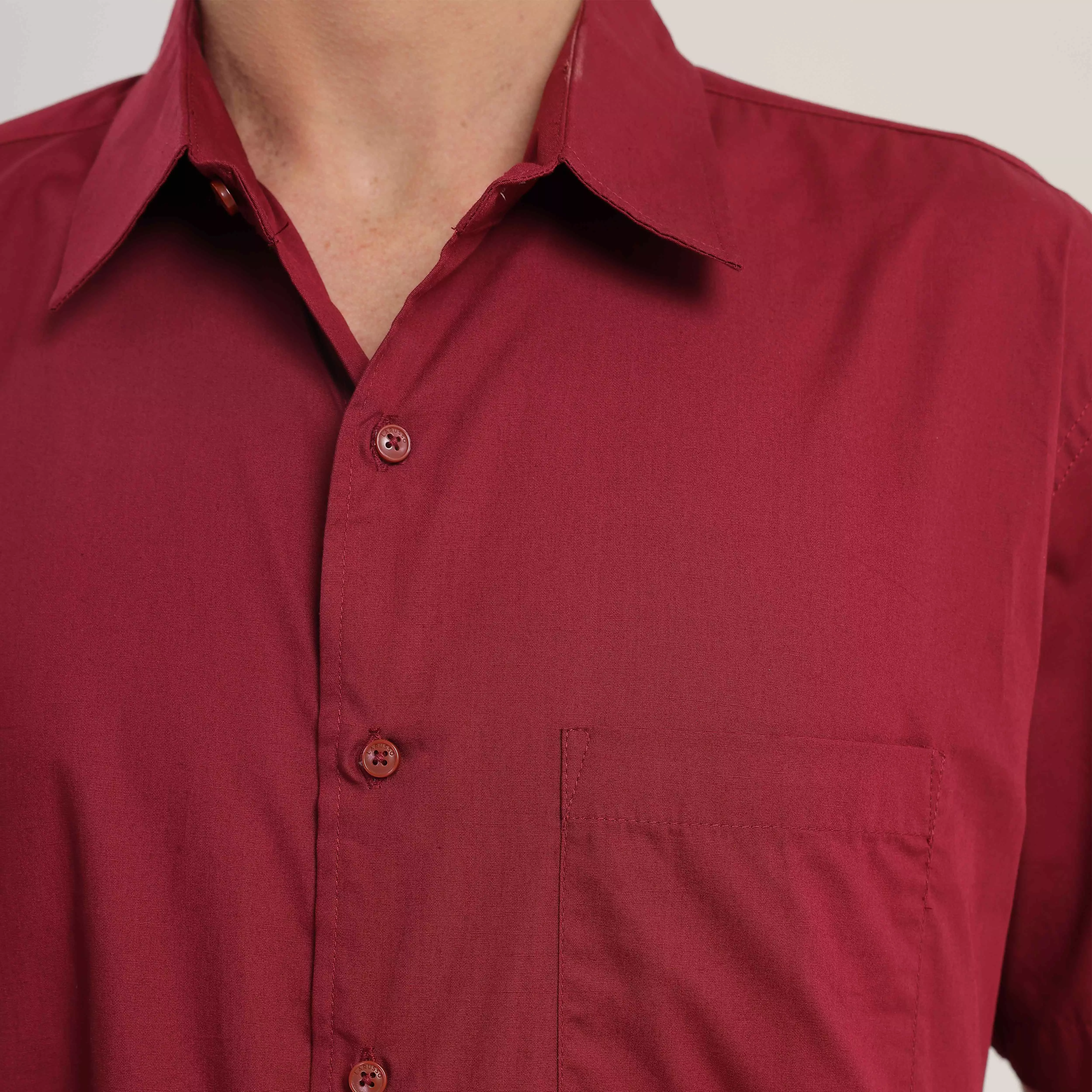 LARUSSO - Poplin Relaxed Short Sleeved Basic Shirt - Burgundy