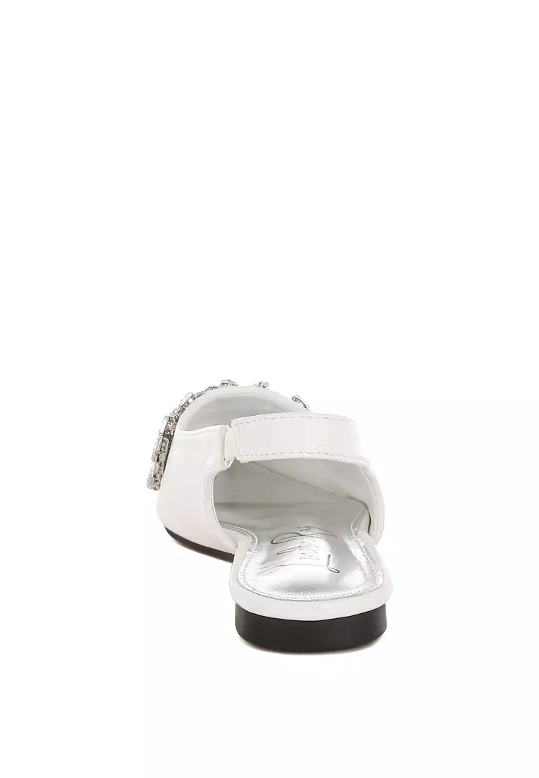 Diamante Embellished Flat Sandals in White