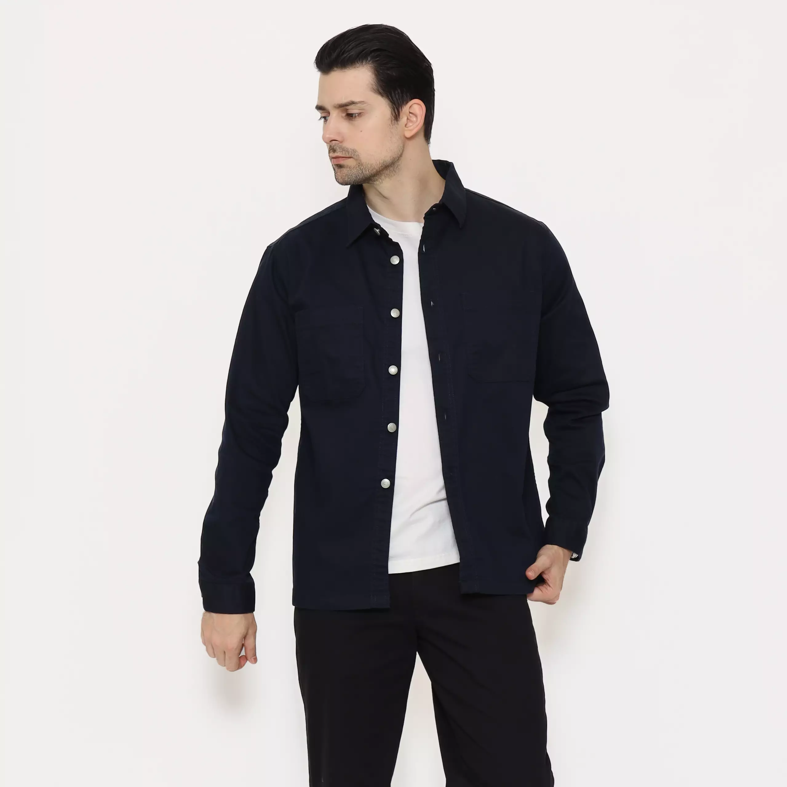 SCHOELLER JON-K6 Jaket Casual Pria Regular Fit Cotton Stretch Warna Navy