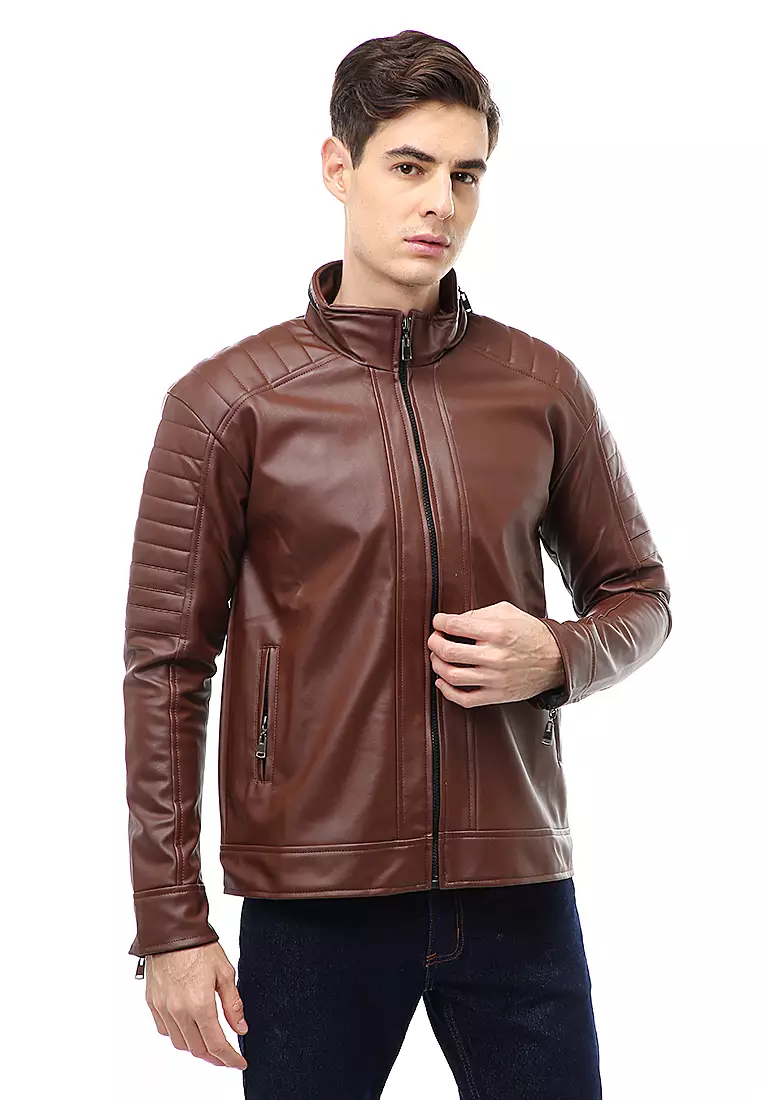 Halbert Outerwear Jaket Kulit Pria Waterproof & Windproof Material Leather ORIGINAL - Dark Brown