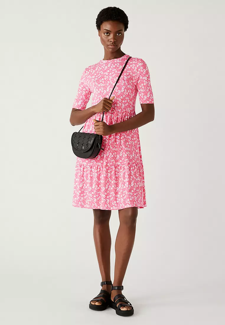 Jersey Printed Knee Length Tiered Dress