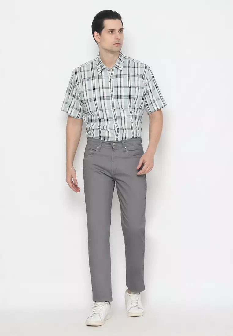 POLICE Celana Chino Panjang V Pocket Sand Cotton Premium Stretch Pria