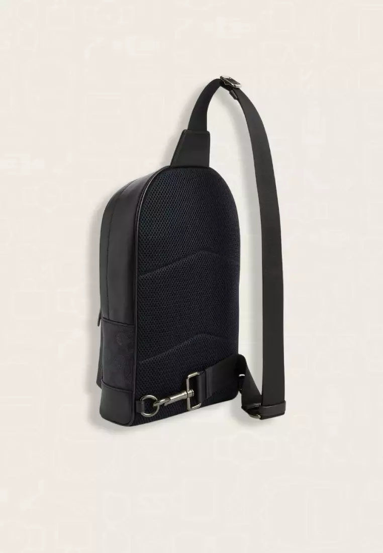 Coach West Pack In Signature Canvas With Varsity Stripe Charcoal Denim Chalk