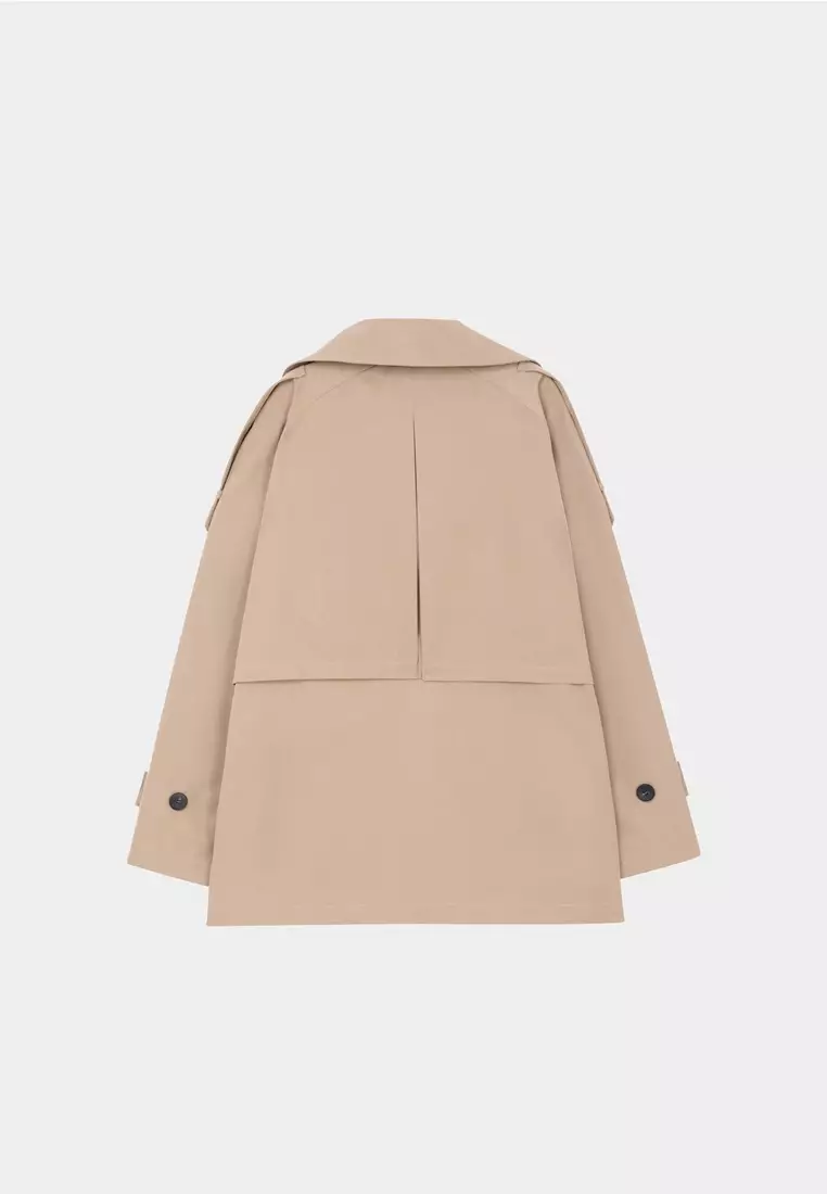 駝色中長版風衣外套