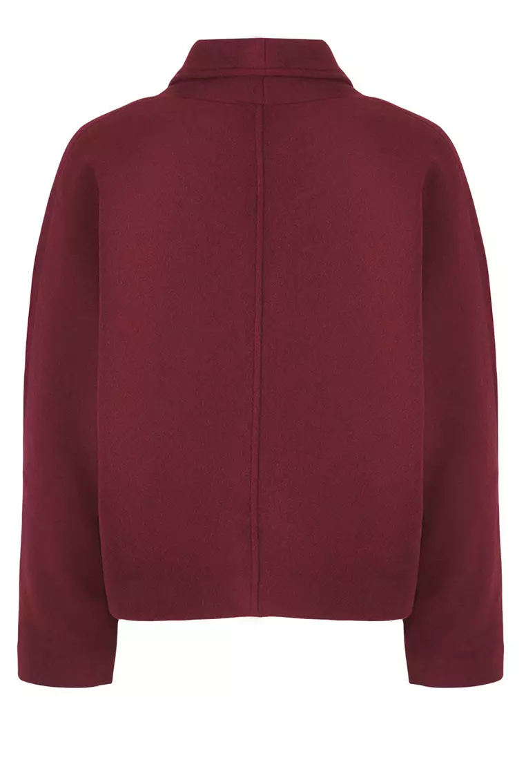 Claret Red Regular Woolen Short Jacket Coat Twoaw25Kb00047