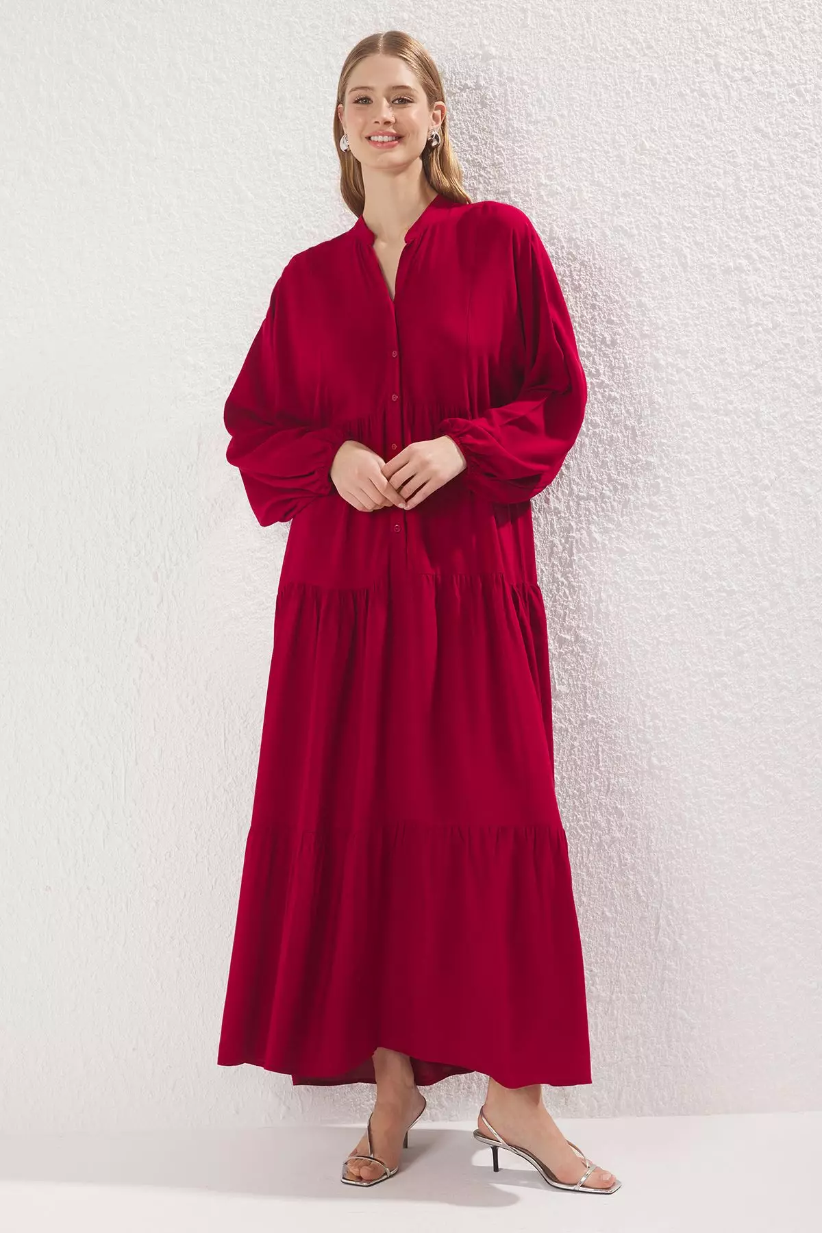 Burgundy Viscose Woven Dress TCTSS24EB00221