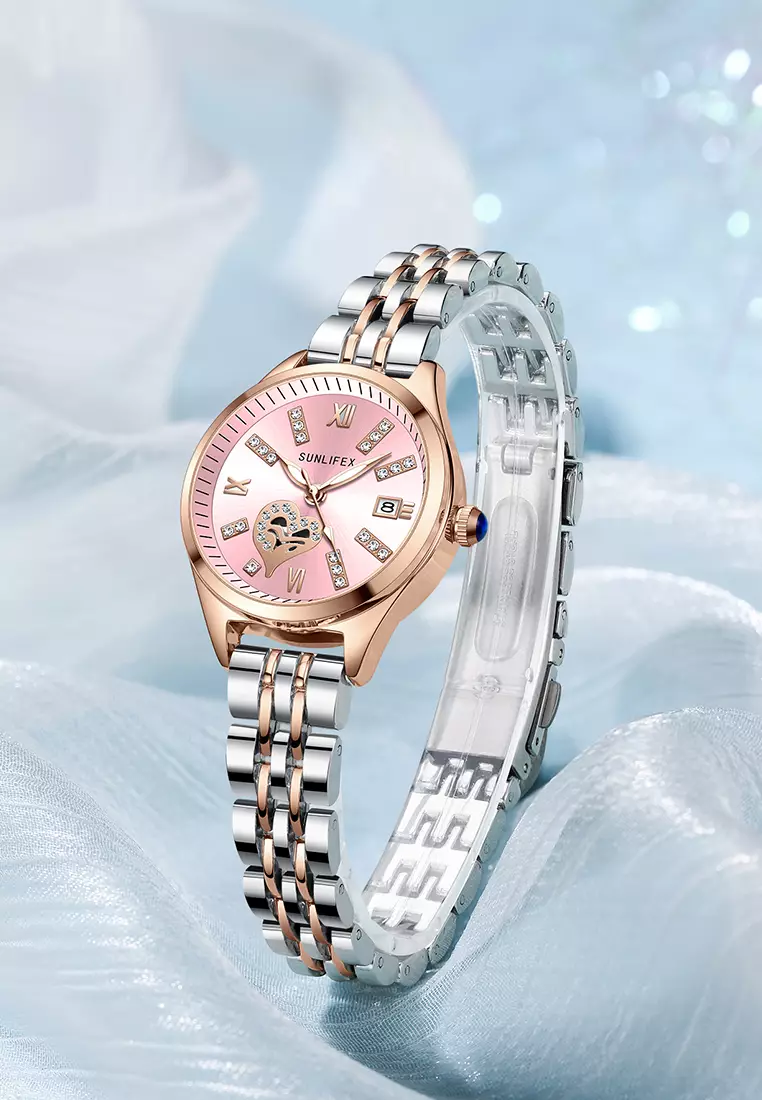 Jam Tangan Wanita 6000 Calendar Berlian Elegan Santai Jam Tangan Cewek rosepink