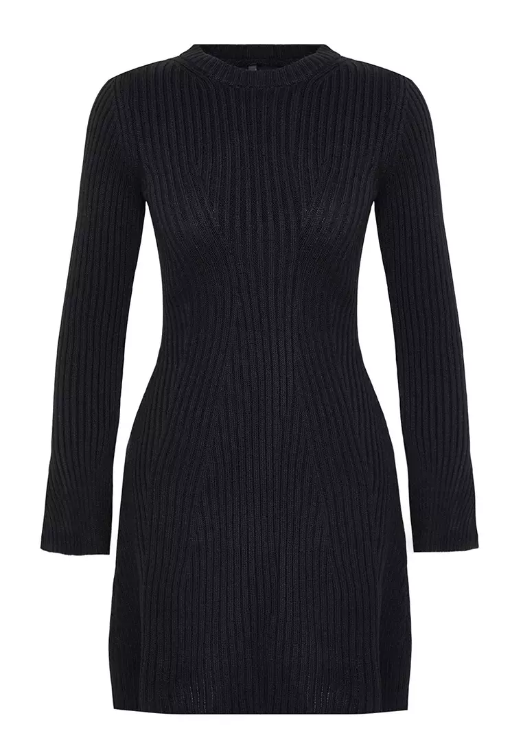 Black Mini Knit A-Line Form Fit Dress Twoaw25El00030