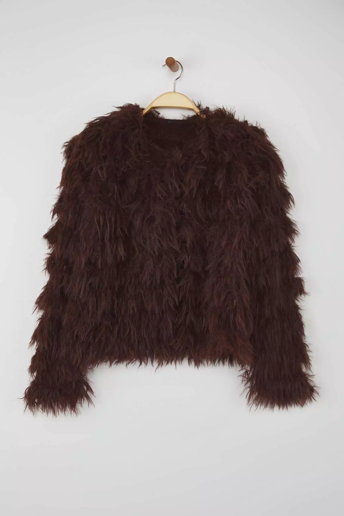 Brown Coat-Look Wide-Mould Tassel Detailed Soft Texture Knitwear Cardigan Twoaw26Hi00012