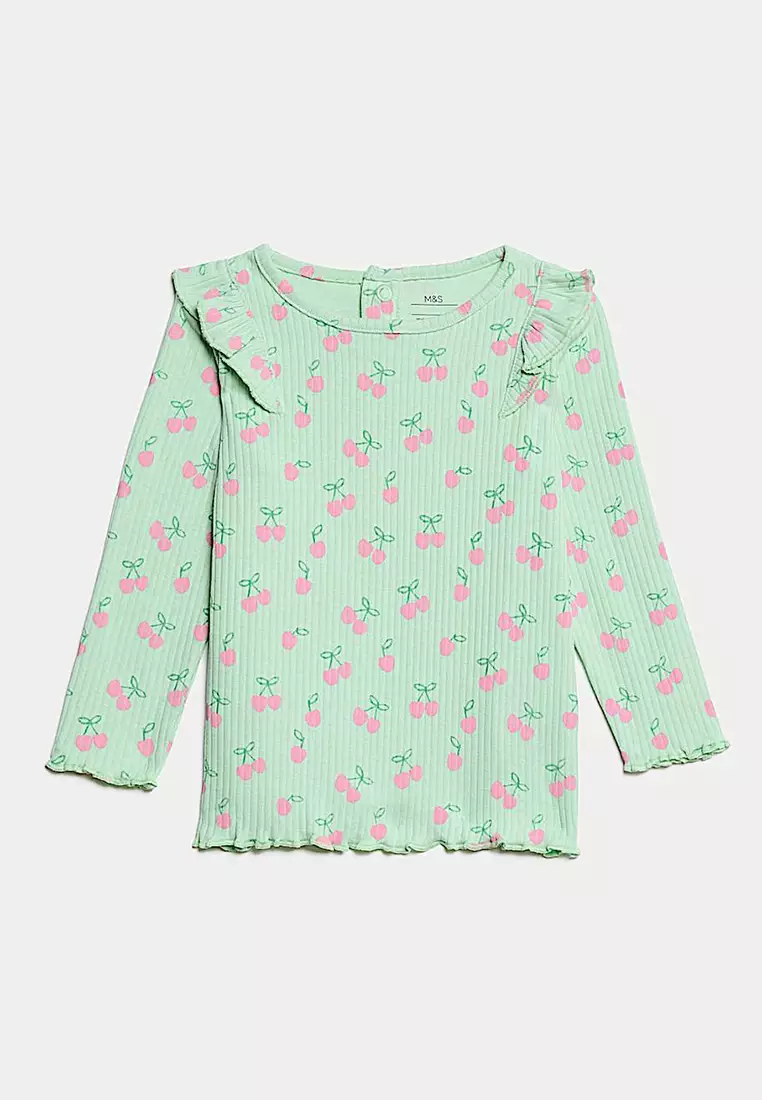 2Pc Cotton Rich Cherry Top & Bottom Outfit