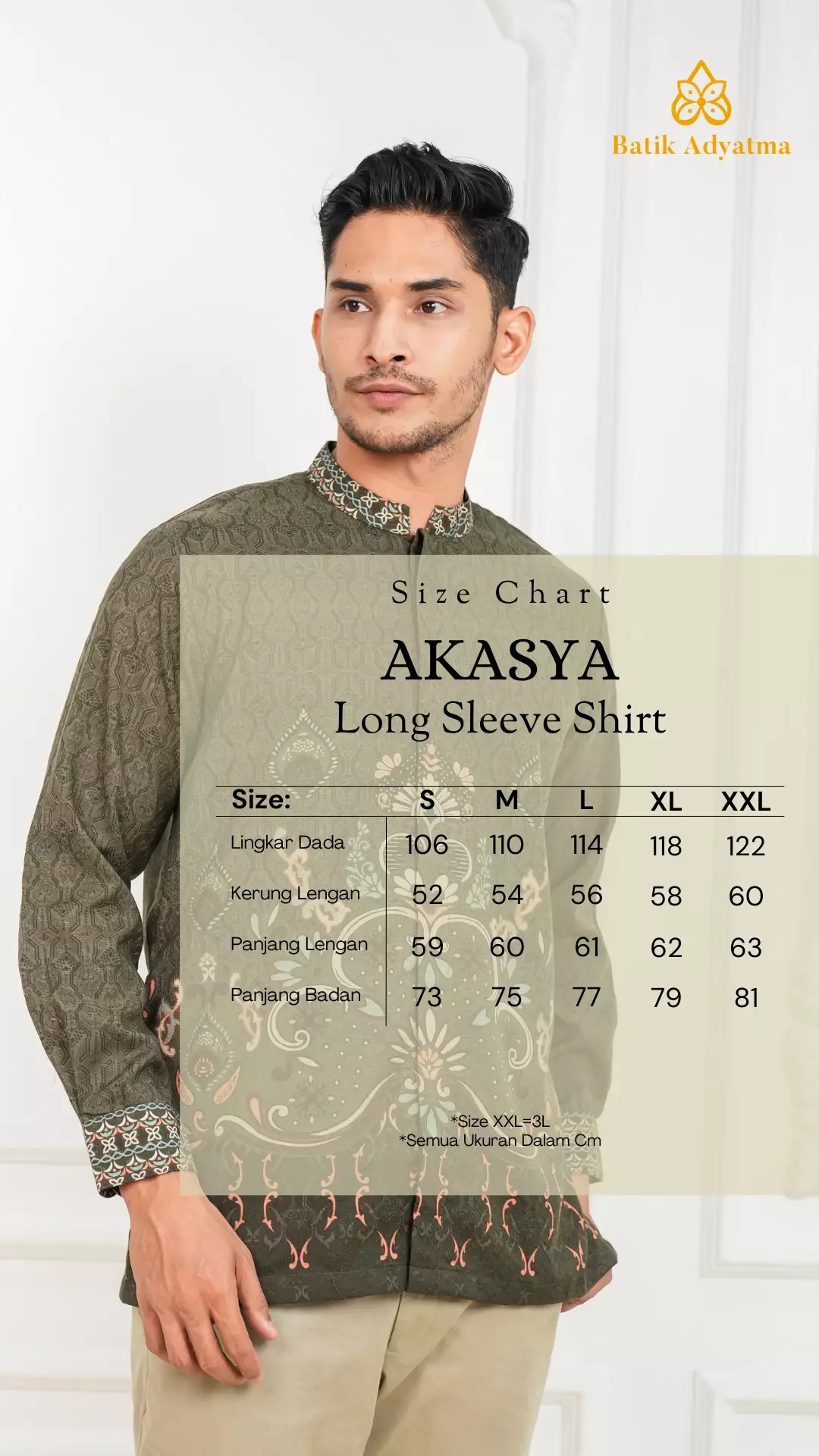 Sarimbit Akasya Olive Kemeja Pria  Koko Lengan Panjang Regular Fit Furing