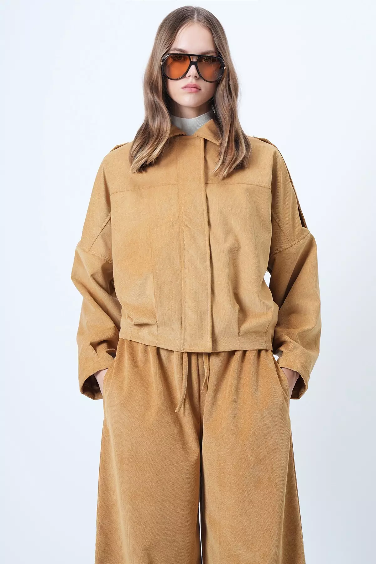 Women'S Mustard Shoulder Epaulettes Lined Velvet Bomber Jacket Alc-X14617