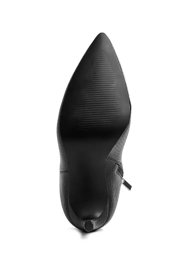 Sepatu bot hak stiletto bertekstur warna hitam