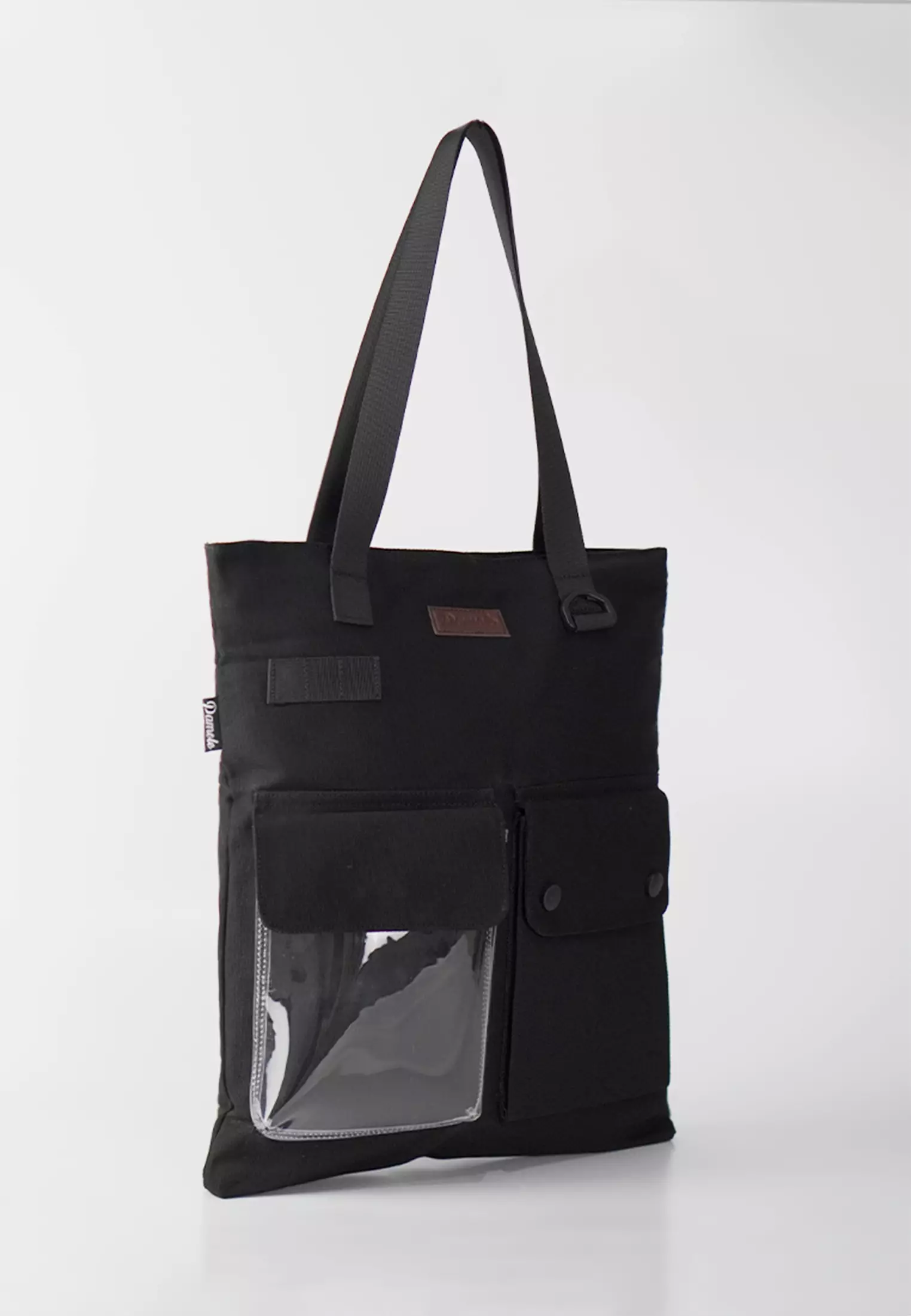 Tote Bag Tas Wanita Bahan Kanvas Penutup Resleting Carry Series Hitam