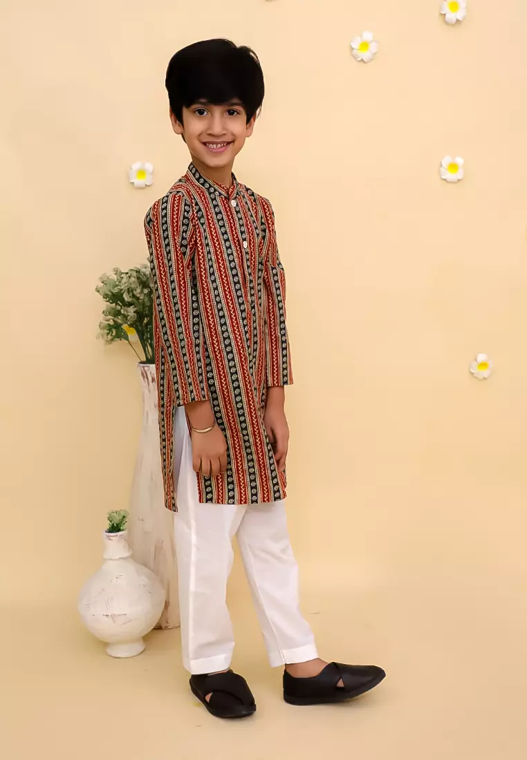 The Mom Store 卡拉姆卡里男童库尔塔套装 - 栗色