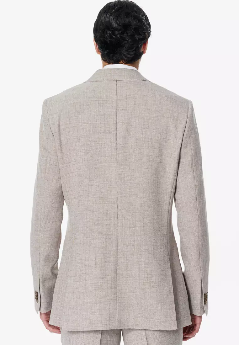 米色紋理修身版西裝外套(可機洗)