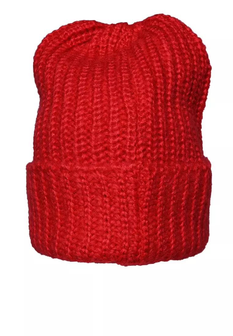 Red Waffle Cuff Beanie