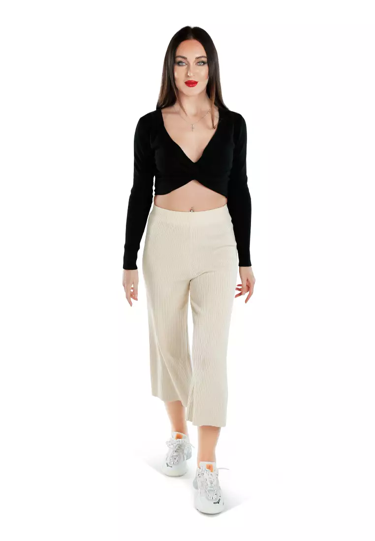 Celana Kaki Lebar Santai Warna Hitam