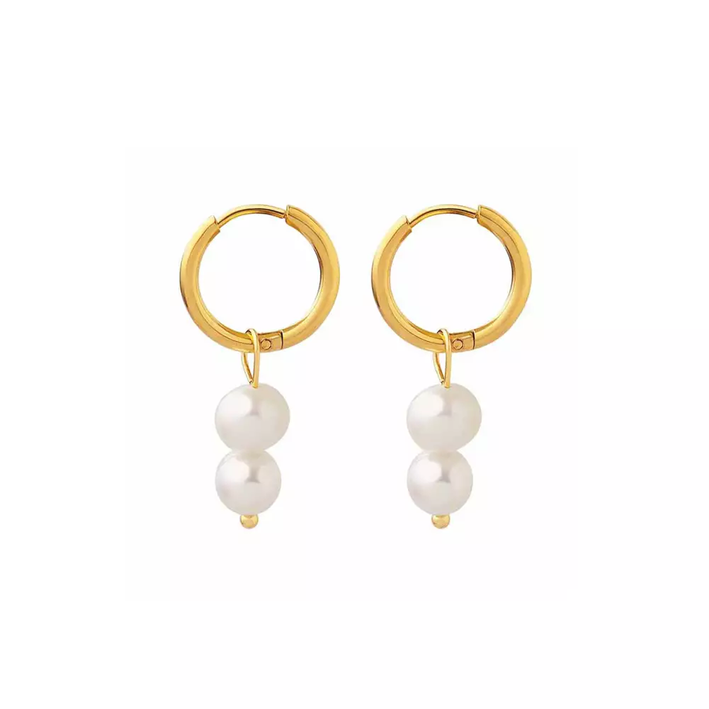 Glamorousky Gold 316L Stainless Steel Geometric Pearl Earrings Anting
