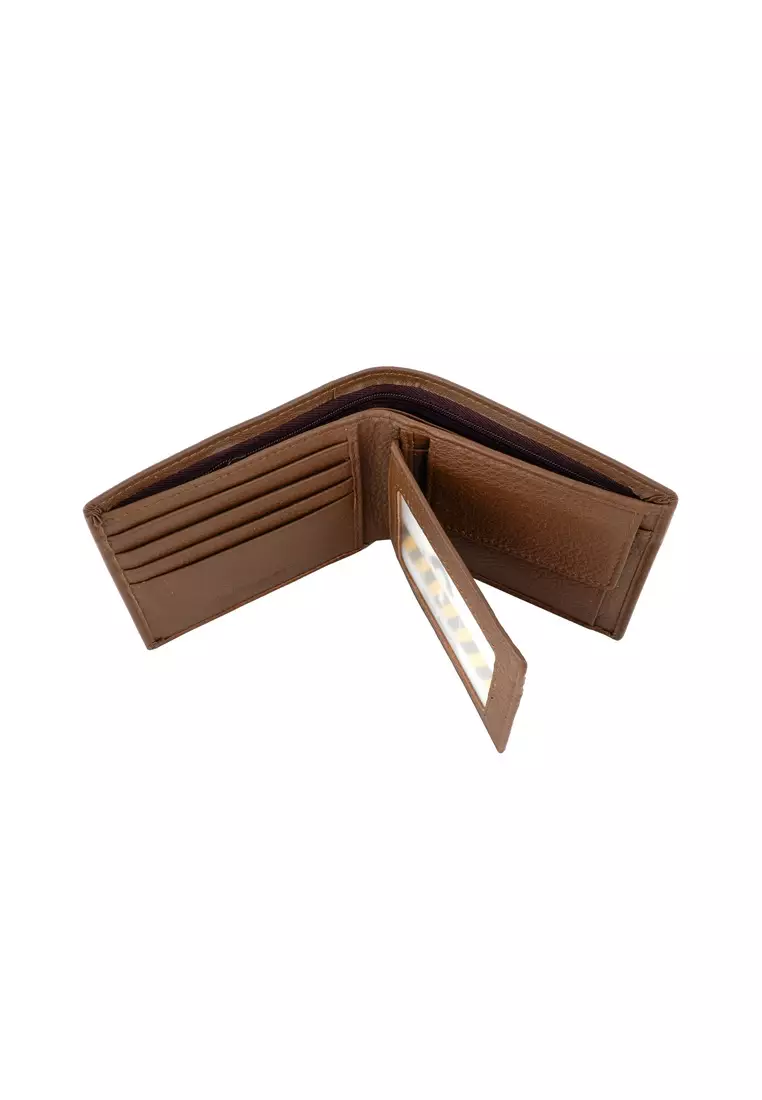 Men's RFID Genuine Leather Bi Fold Center Flap Short Wallet With Coin Compartment