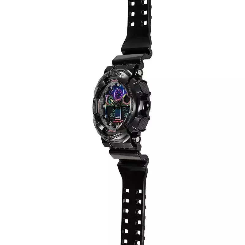 Jam Tangan Pria Casio G-Shock GA-100RGB-1ADR Virtual Rainbow Digital Analog Dial Black Resin Band