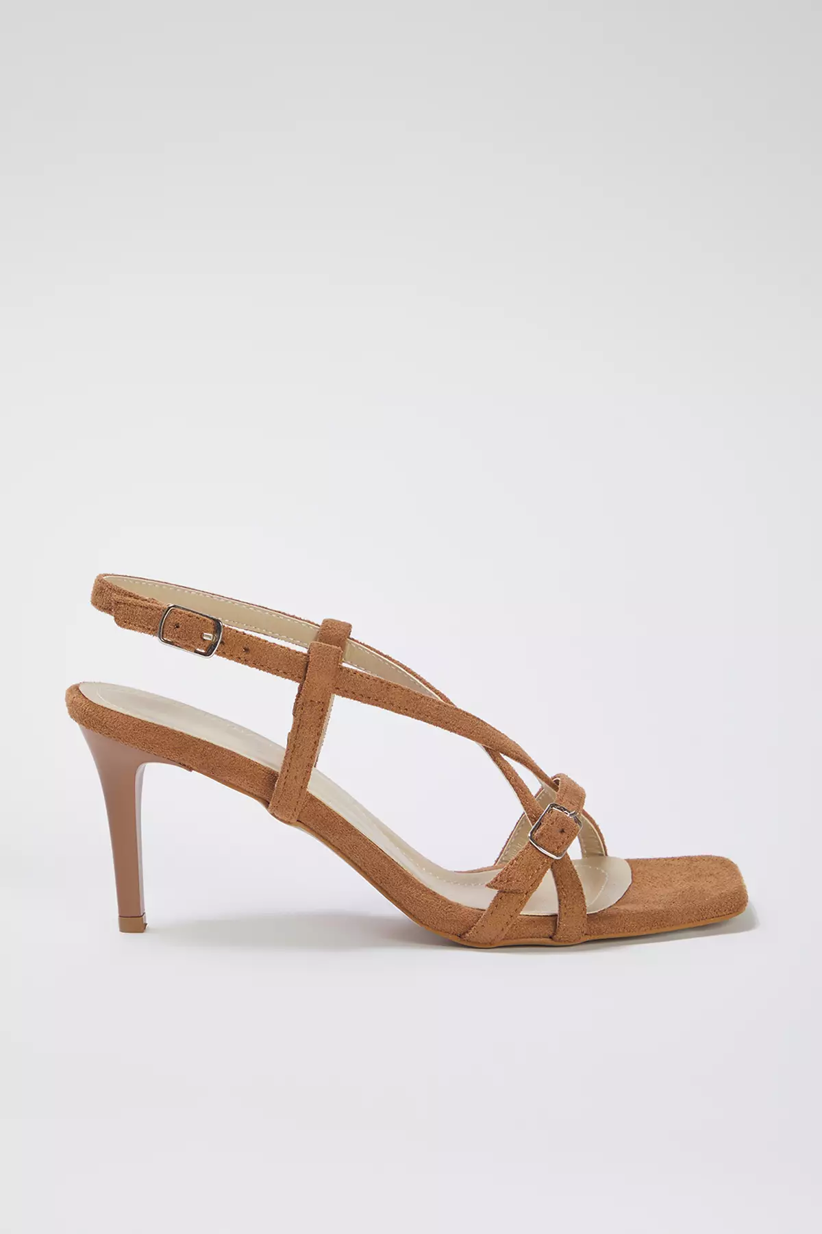 Faux Suede Strappy Square Toe Heels