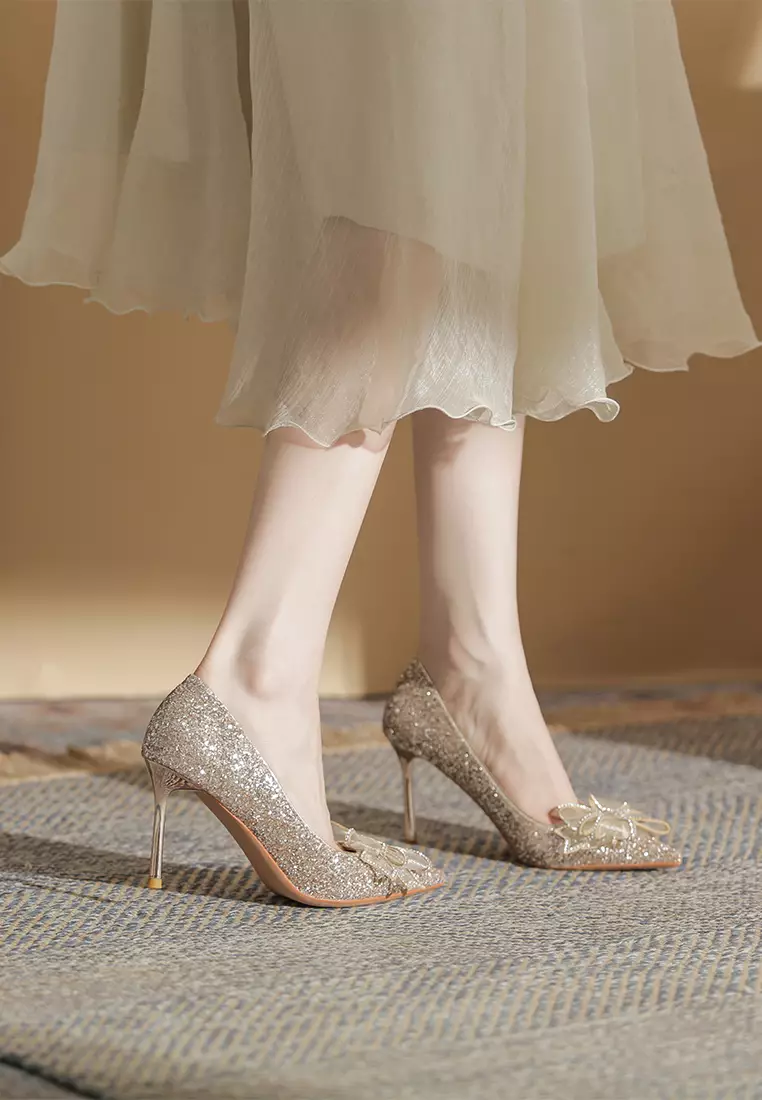 8CM Rosette Glett Leather High Heels Shoes IF819-1