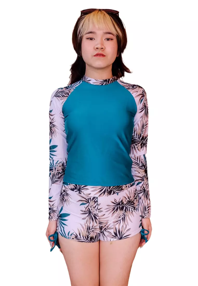 Buy PINK N PROPER Brielle Tropical Long Sleeve Ruched Shorts Rash