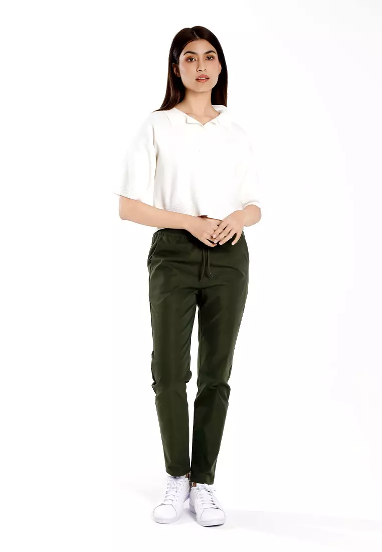 Forest Ladies Plain Elastic Waist Long Pants Women Casual Pants | Seluar Panjang Perempuan - 810503-07DustyGreen