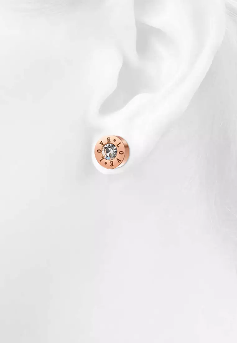 Love Bezel Studs-Rose Gold/Clear