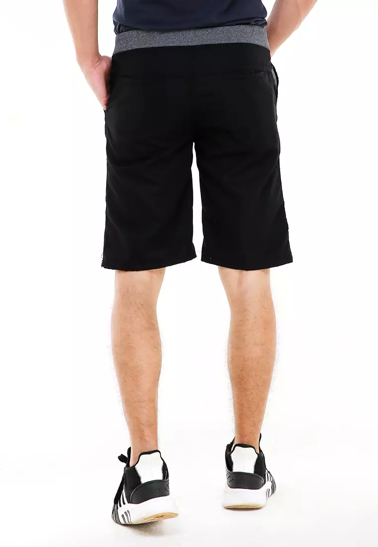 Rishham Celana Pendek Pria Polos Elastic Rubber Casual Short Pants Material Cotton ORIGINAL - Black