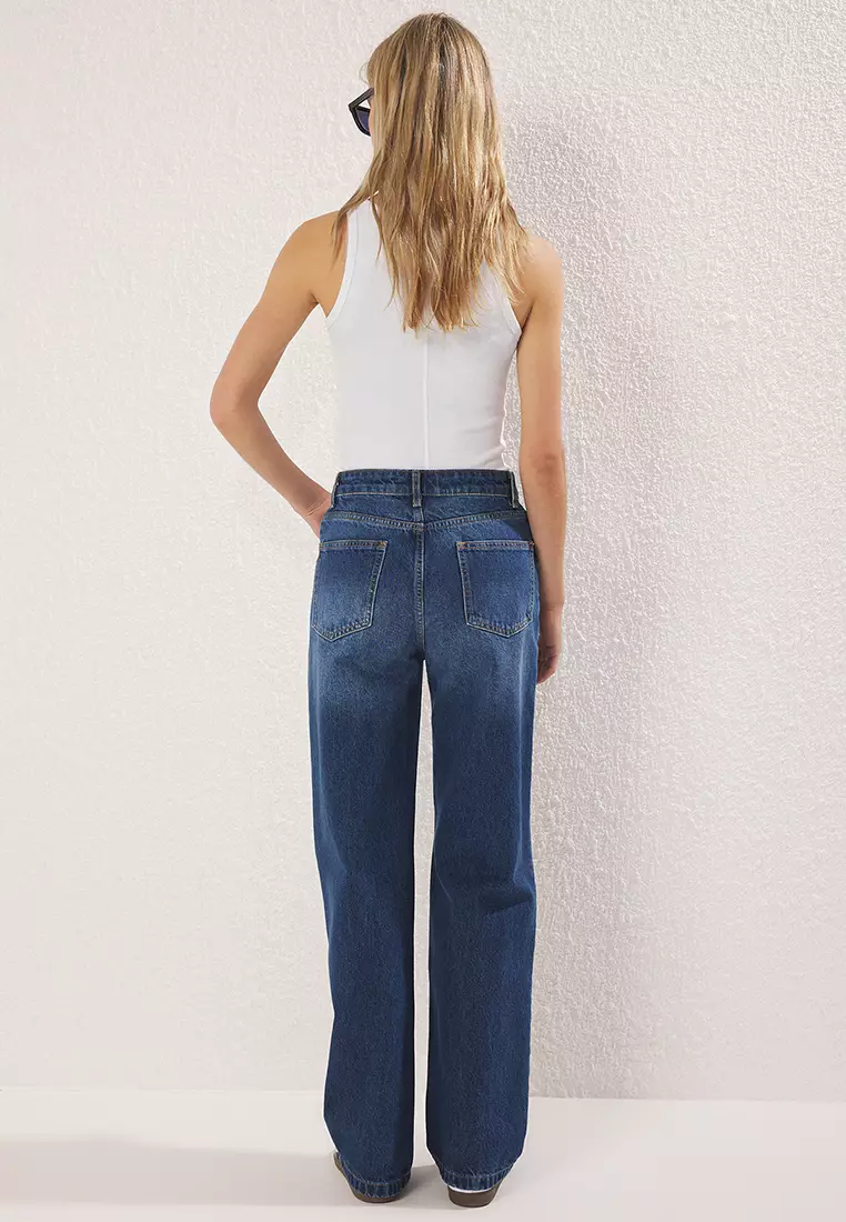 Dark Blue High Waist Wide Leg Jeans TWOSS25JE00276