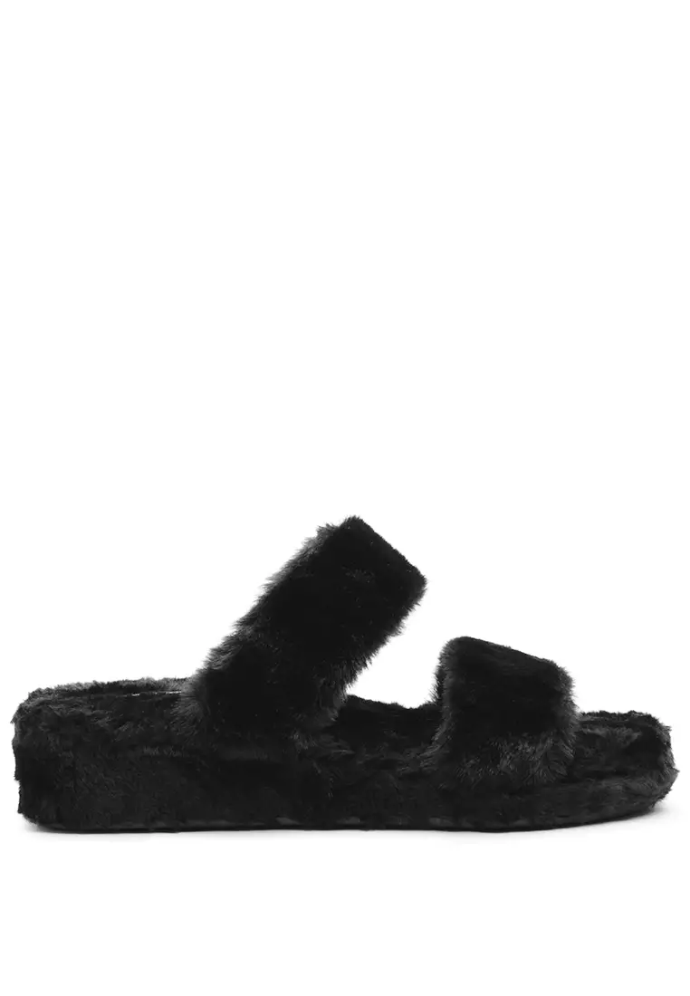 Buy London Rag Black Fur Slip On Flat 2024 Online ZALORA Singapore
