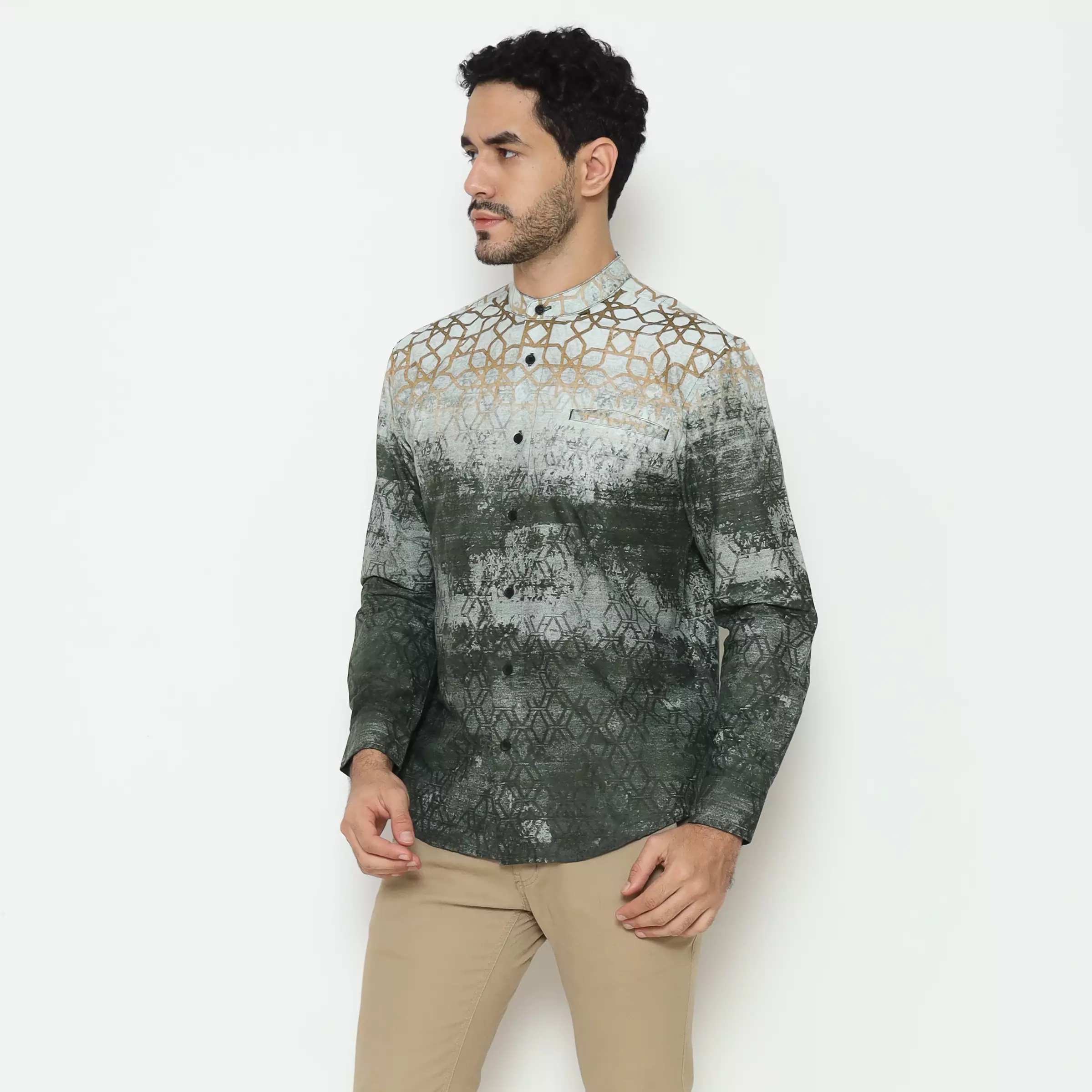 AMK Kemeja Koko Printing Pria Lengan Panjang KK Dilnawas L/s Olive