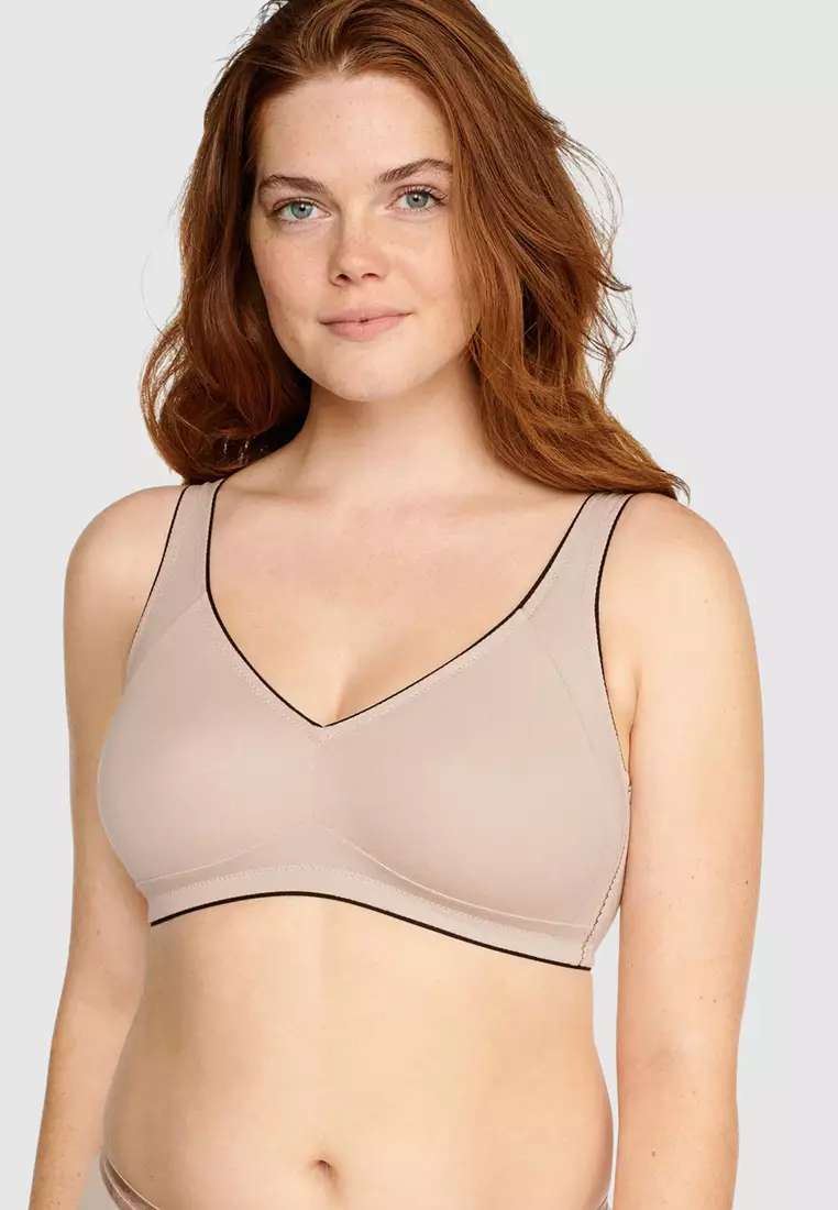 Wirefree Ribbed Pure Cotton Bra by Naturana Online, THE ICONIC
