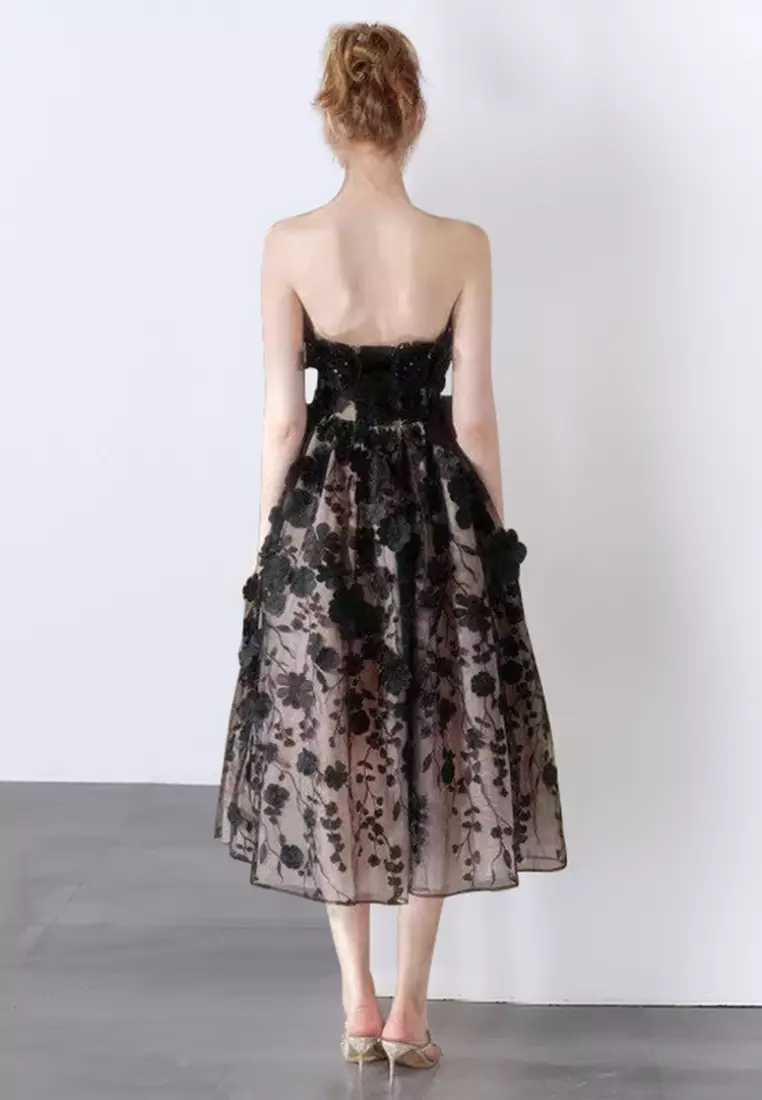 新品花朵公主刺繡抹胸連衣裙CA26022412BK