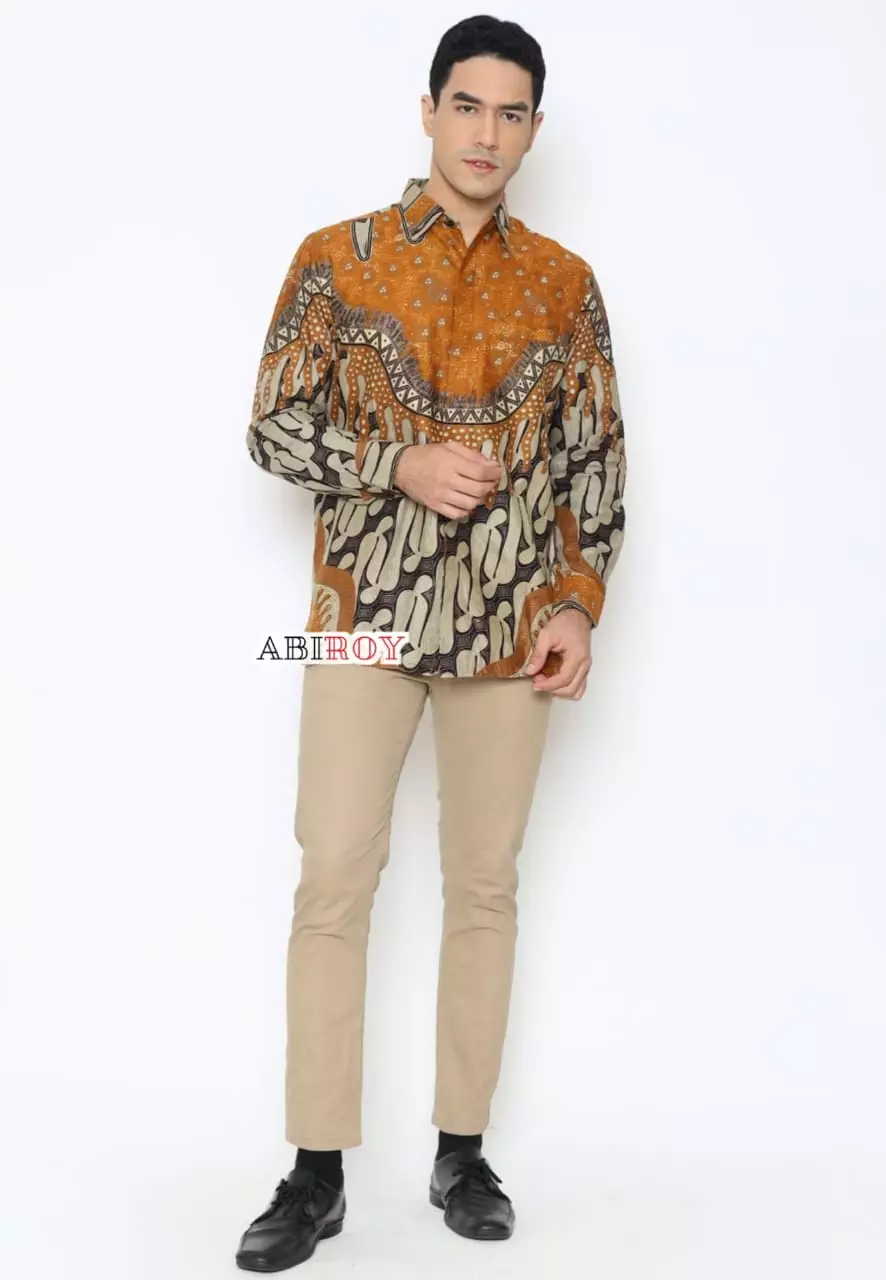 Kemeja Batik Pria Premium Slimfit Elegant Modern Lengan Panjang Mangkualam Oranye