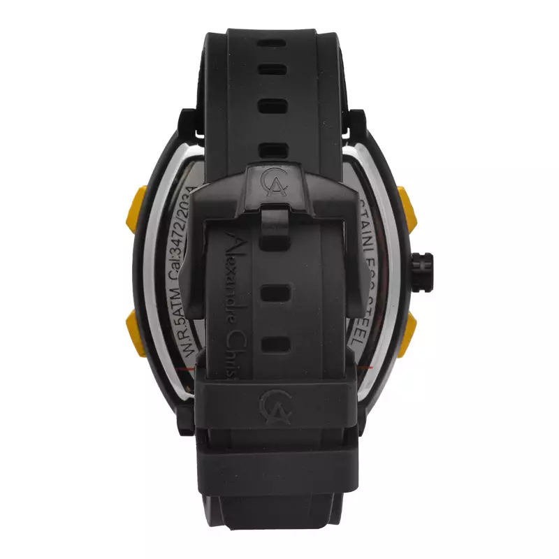Jam Tangan Pria Alexandre Christie Digi AC 9390 MH RIPBAYL Men Digital Analog Black Dial Black Rubber Strap