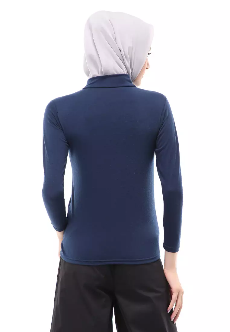 Sabrina Manset Kaos Muslimah Atasan Wanita Long Sleeve Polos Relaxed Fit - Navy