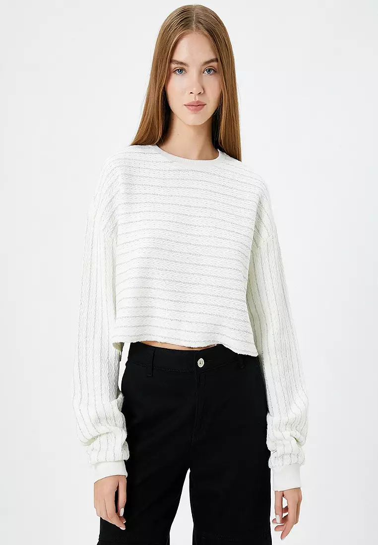 KOTON Glittery Crop Striped Sweatshirt 2025 | Buy KOTON Online